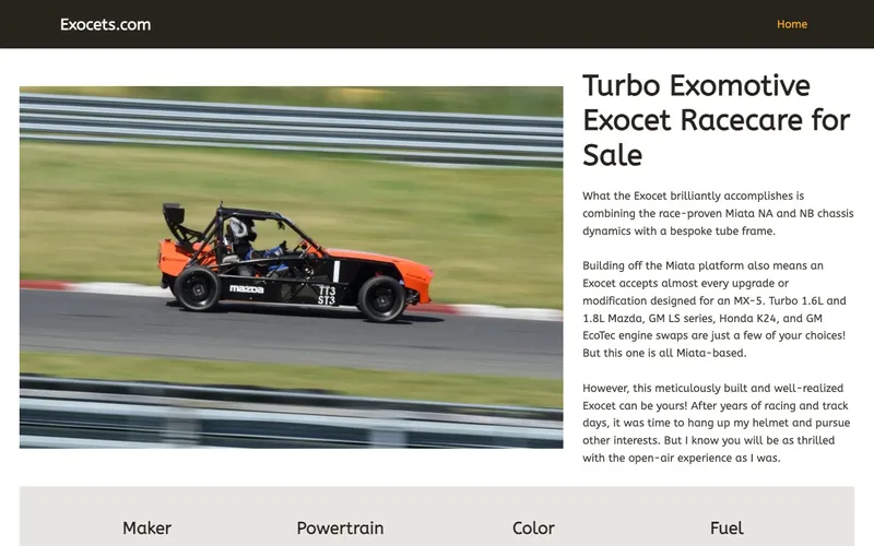 Exocets website, built by Spencer Taylor