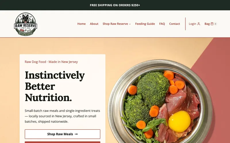 Raw Reserve Pet Co. website, built by Spencer Taylor