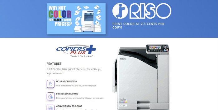 Click to see this landing page I created using Divi for Copiers Plus