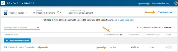 LinkedIn Conversion Tracking for Advertising 10 LinkedIn Conversion tracking add to campaign and check insight tag