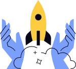 Illustration of hands launching a rocket, representing a growing business