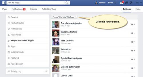 How to find Pages who have liked your Facebook Page 3 click this button to change to Pages who have liked your Page
