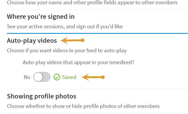 LinkedIn Tip - Stop videos from automatically playing in two clicks 3 step 4 to LinkedIn auto play feature turn off